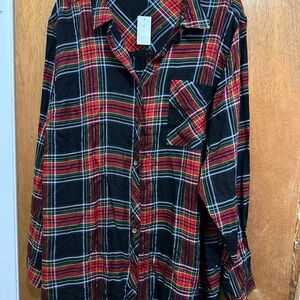 Maurices Women's Black and Red Plaid Button Down Shirt